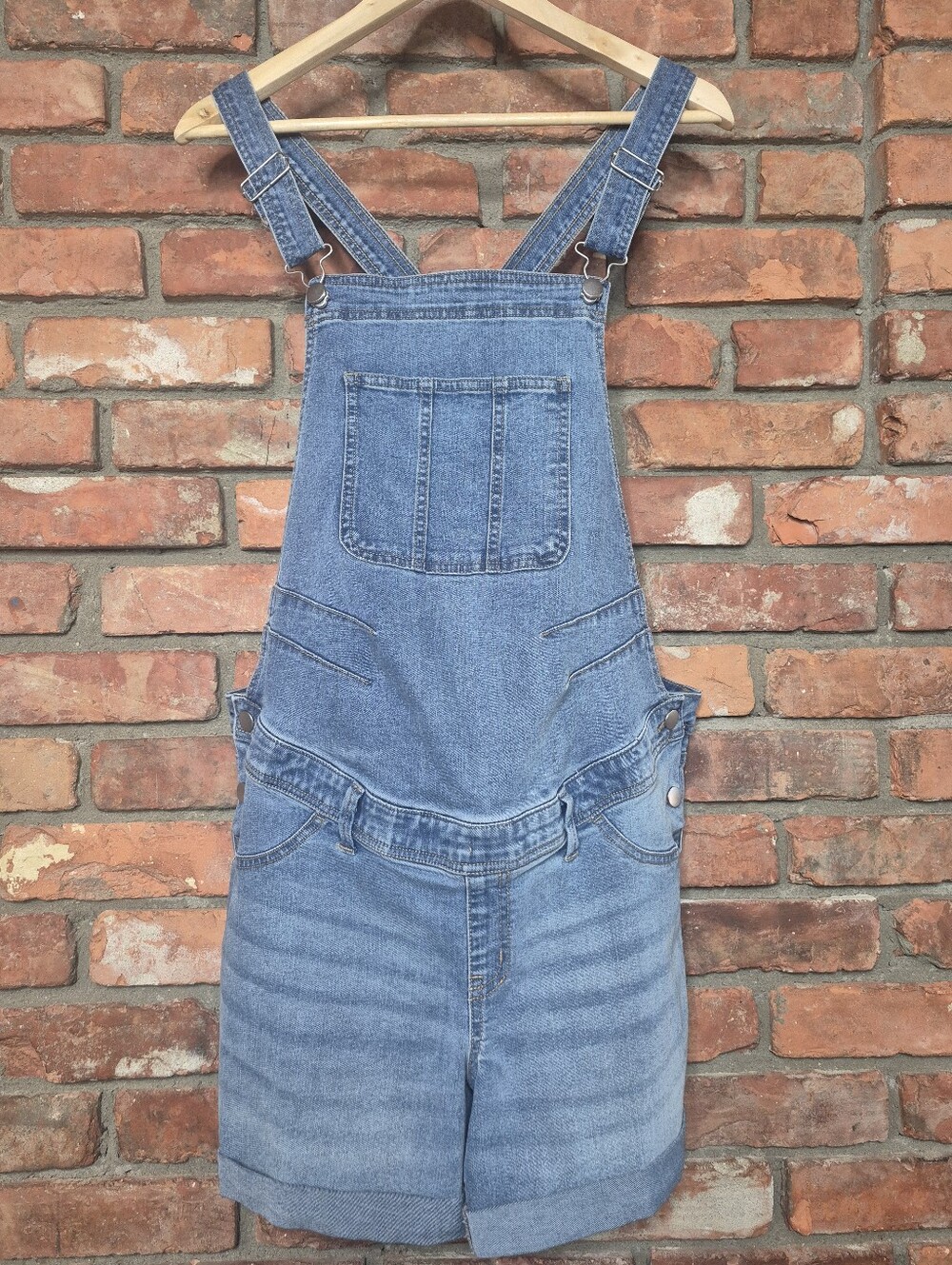 Paisley Sky Maternity Denim Shortalls Large Stretch Bib Overalls Jean Shorts